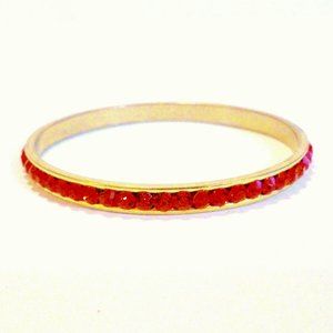 Gold Tone Red Rhinestone Bangle Bracelet